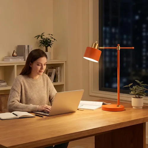 Miniatura 6 de OYEARS Lámpara de escritorio moderna de 22.2 pulgadas, lámpara de mesa de metal con bombilla LED, lámparas de lectura ajustables para sala de estar