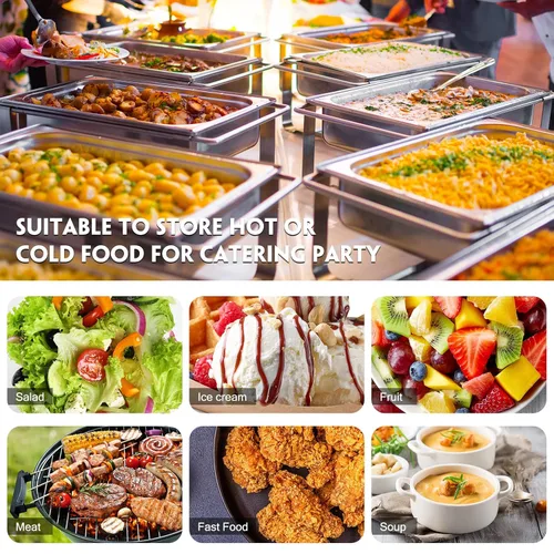 Miniatura 7 de Thenshop Paquete de 10 bandejas de acero inoxidable para calentar alimentos, sartenes de hotel para catering, bufé, restaurante, sartén de metal