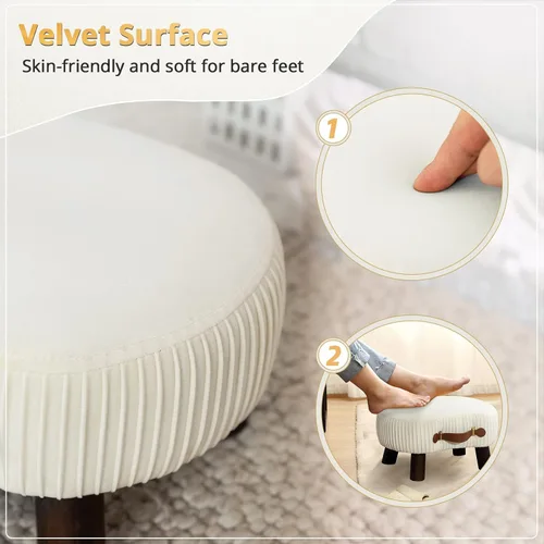Miniatura 7 de LUE BONA Taburete pequeño curvado con asa, reposapiés de terciopelo beige y otomanos, moderno reposapiés con patas de madera, taburete con asiento