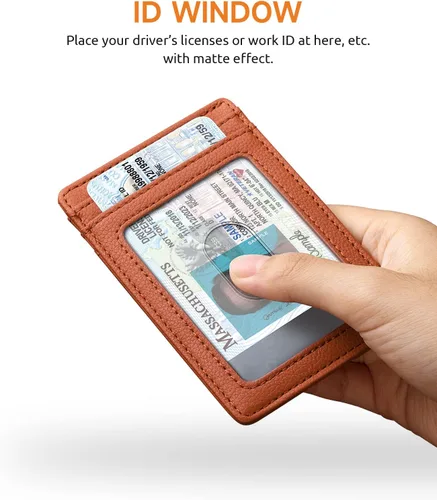 Miniatura 61 de Buffway Billetera delgada para hombre, minimalista con bolsillo frontal delgado, tarjetero de cuero con bloqueo RFID para viajes de trabajo