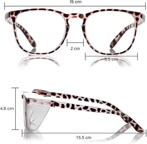 Miniatura 6 de Elegantes gafas de seguridad para mujeres y niñas, gafas anti-vaho, gafas protectoras, gafas transparentes Paquete de 2: azul+tortuga