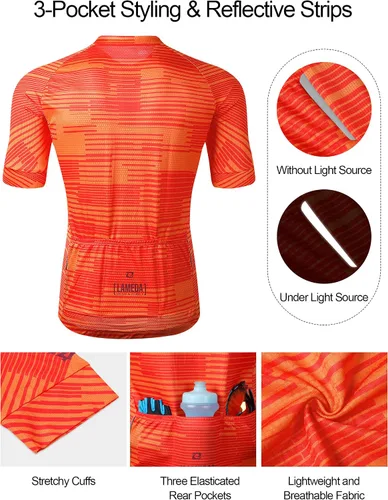 Miniatura 3 de Camiseta de ciclismo para hombre, transpirable, ligera, manga corta, elástica, con cremallera completa