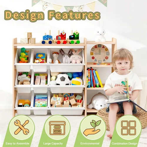Miniatura 18 de MallBest Estante organizador de almacenamiento de juguetes para niños de 4 niveles, 100% madera maciza, armario de almacenamiento para niños con 9