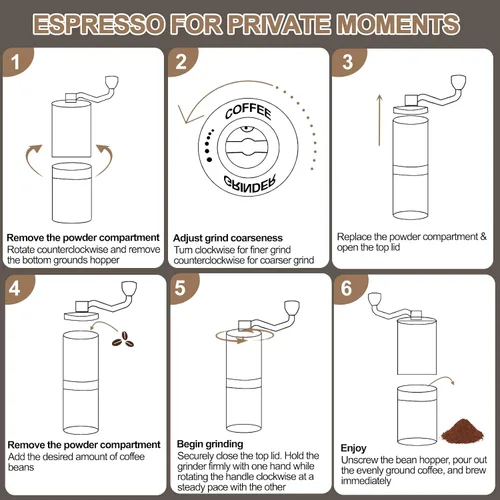 Miniatura 9 de Molinillo de café manual desmontable con rebabas cónicas de acero inoxidable de 25 niveles, molinillo portátil de grano de café de aluminio