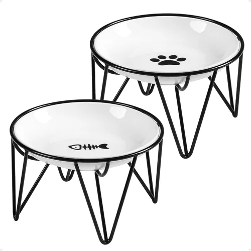 Miniatura 7 de Cuencos Elevados de Cerámica para Gatos - Juego de Cuencos para Gatos Amigable con Vibrissas, Anti-Vómito, Elegante e Higiénico