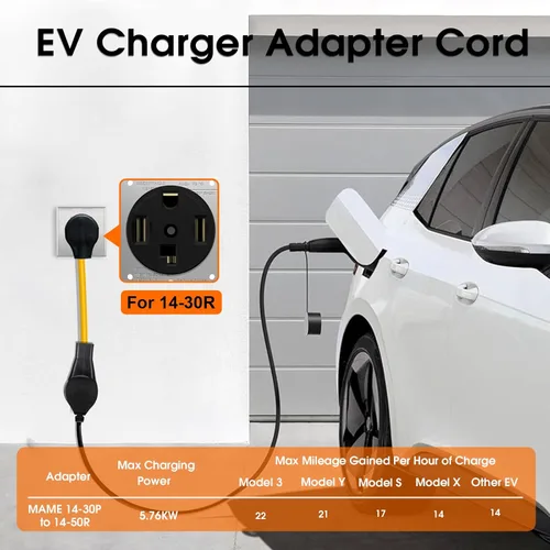 Miniatura 5 de Cable adaptador de cargador NEMA 14-30P a 14-50R EV, 125V/250V, 4 clavijas, enchufe macho a 50 amperios 4 clavijas hembra EV para carga de nivel 2