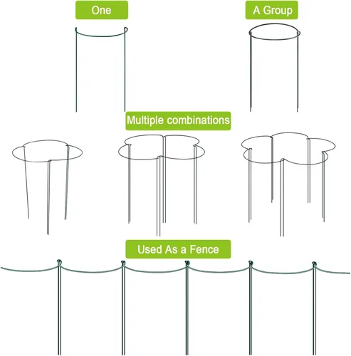 Miniatura 6 de HiGift Estacas de soporte para plantas, paquete de 6 jaulas y soportes de peonía de metal, jaula de soporte para plantas de jardín, anillo