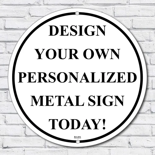 Letrero de metal redondo personalizado de 12 pulgadas con tu nombre o mensaje (blanco con negro)