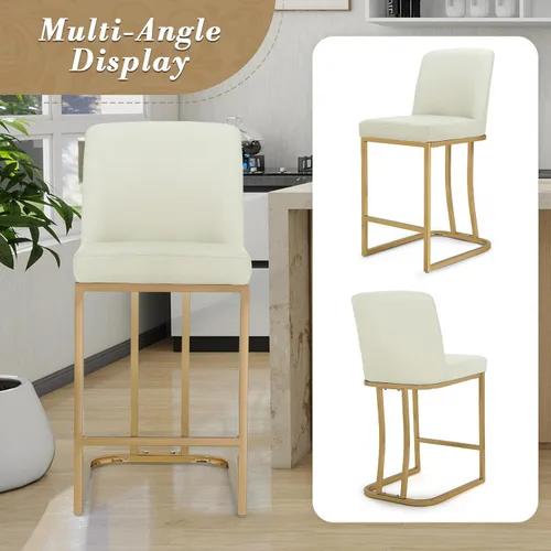 Miniatura 7 de Athena Collection Juego de 2 taburetes de bar tapizados de cuero de 23.5 pulgadas con respaldo y patas de metal, sillas de bar modernas para isla