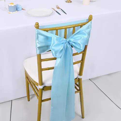 Miniatura 7 de 72 bandas de satén para silla, color azul bebé, lavables y reutilizables, fundas universales para silla, suministros para atar en la espalda