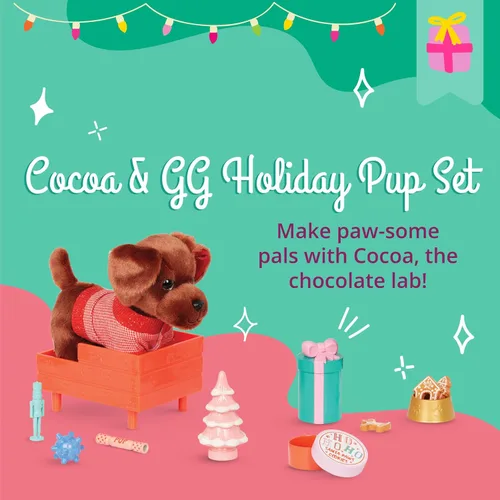 Miniatura 2 de Glitter Girls Accesorios para muñecas de 14 pulgadas - Juego de cachorros navideños - Juego de accesorios de 18 piezas y felpa de 6 pulgadas - Cama
