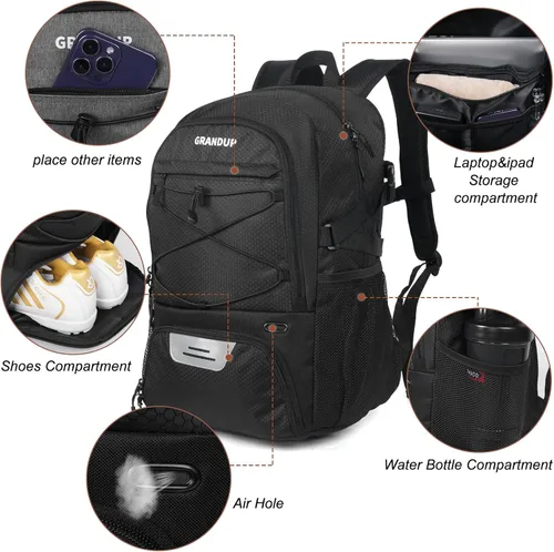 Miniatura 3 de GRANDUP - Mochila de baloncesto con compartimento para pelota y zapatos. Adecuada para voleibol, fútbol, natación, gimnasio, viajes y escuela