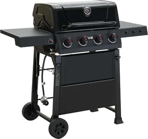 Feasto Parrilla de barbacoa de gas de 4 quemadores con mesas laterales, parrilla de propano para exteriores de 36,000 BTU con cuerpo de cámara