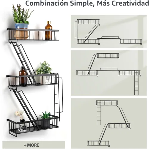 Miniatura 6 de SweetSage Estante de Pared para Salida de Emergencia - Estante Decorativo de Escalera de Nueva York, Estante Flotante de Arte de Pared en Metal Negro