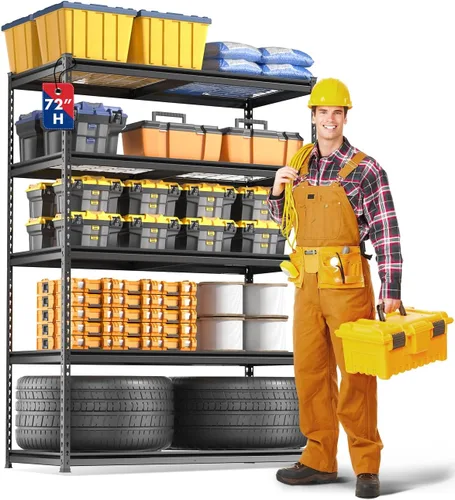 WORKPRO Estante de almacenamiento de metal resistente de 5 capas, 48 pulgadas de ancho x 24 pulgadas de profundidad x 72 pulgadas de alto, unidad de