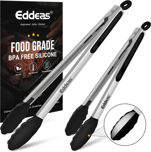 Miniatura 32 de Pinzas para cocinar – Pinzas de cocina de acero inoxidable de 600 grados resistentes al calor, pinzas de bloqueo de metal resistente, perfectas