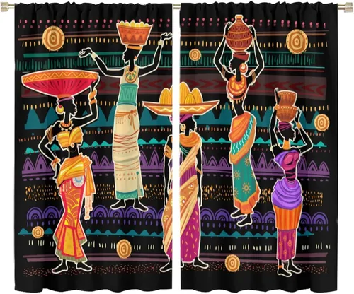 Miniatura 21 de BAEKJIN Cortinas opacas africanas, color blanco y negro, abstracto, geométrico, africano, tribal, escritura, étnico, para hombres, niños