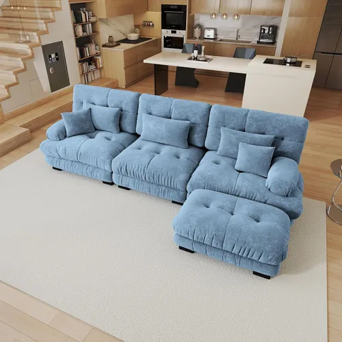 Miniatura 12 de Sofá modular de gran tamaño de 94 pulgadas, sofás seccionales grandes de color beige y blanco para sala de estar, juego de sofá de terciopelo, sofás