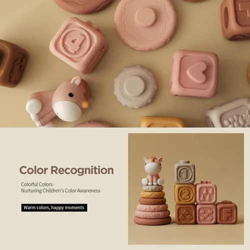 Miniatura 4 de Nueplay Juguetes Apilables Suaves para Bebés Niñas, Set de 12 Piezas de Anillos Suaves y Bloques de Formas con Adorno de Unicornio — Juguetes