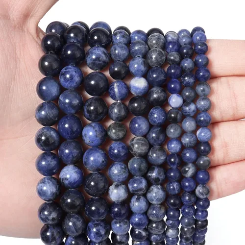 Miniatura 41 de 60 piezas de cuentas de piedra natural de 15⁄64 pulgadas (6 mm) con cuentas de apatita azul que es una piedra para sanación de la energía. Piedras