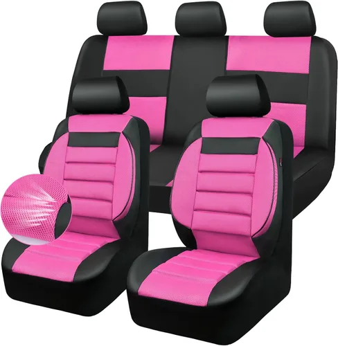 Miniatura 6 de CAR Pass Juego de fundas de asiento de automóvil de cuero con soporte de espalda de espuma 3D, fundas de asiento de automóvil de malla de aire Negro