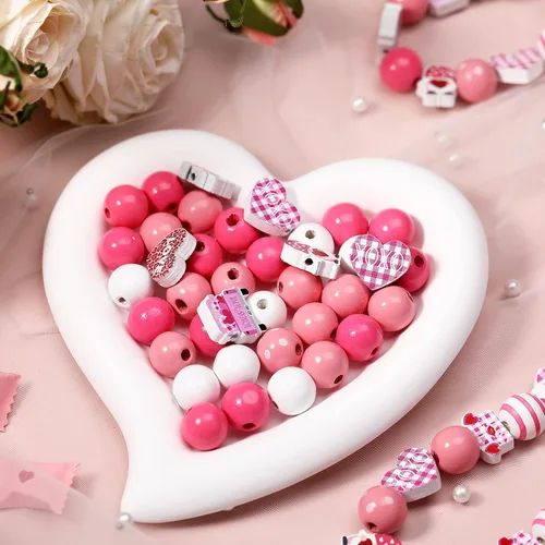 Miniatura 7 de 200 cuentas de madera de amor para el día de San Valentín, cuentas de madera rústicas naturales de granja, cuentas de madera pulidas, espaciador