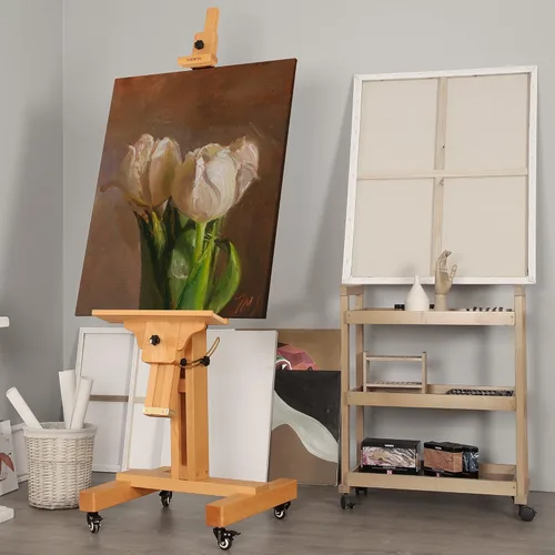 Miniatura 7 de VISWIN Caballete de estudio resistente, soporta lienzo de hasta 71 pulgadas, se inclina plano y móvil, soporte grande ajustable de madera de haya