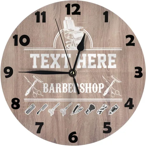 Reloj de pared personalizado para peluquería, reloj de pared personalizado con texto sin tictac, silencioso, silla de peluquería personalizada de 10