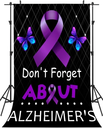 No te olvides del telón de fondo de la enfermedad de Alzheimer, cinta morada, decoración de cabina de fotos, protección contra el Alzheimer, fondo