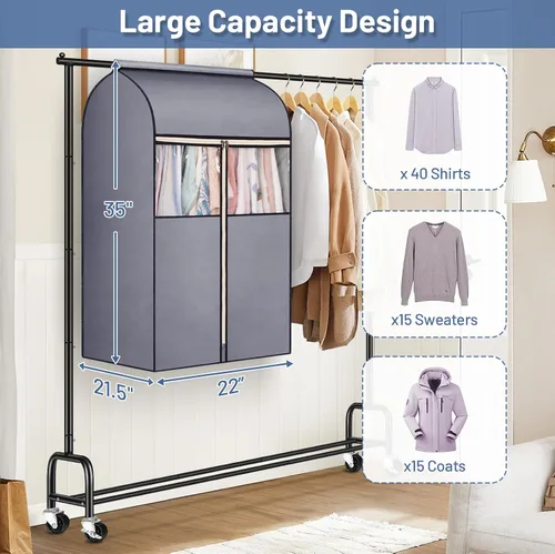 Miniatura 3 de SLEEPING LAMB Bolsas para ropa de 35 pulgadas para colgar almacenamiento de ropa, perchero de ropa completamente sellado con cubierta