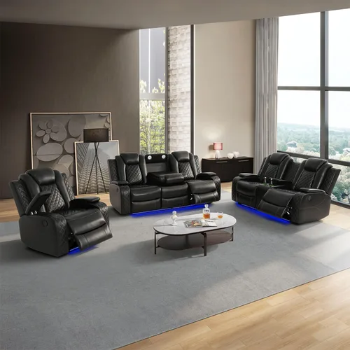 Miniatura 33 de Sofá reclinable individual eléctrico para muebles de sala de estar, silla reclinable de cuero con luces LED, puertos USB, almacenamiento oculto