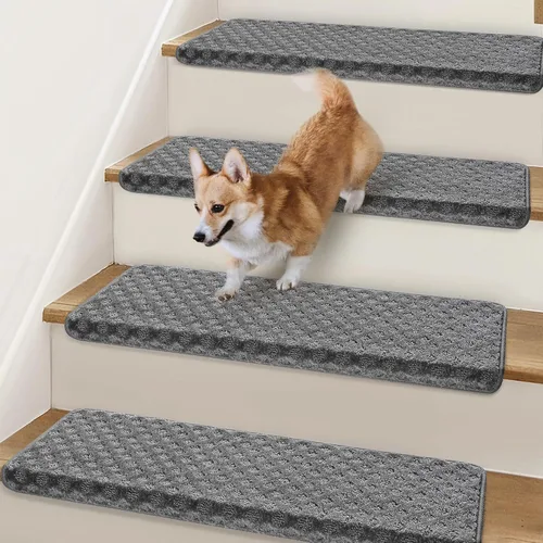 Miniatura 12 de Peldaños Bullnose Antideslizantes 9.5" x 30", 2 Piezas Peldaños de Alfombra para Escalones de Madera Interior con Protección de Bordes, Alfombras