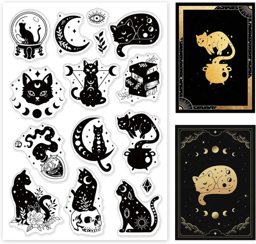 GLOBLELAND Sellos mágicos transparentes de gato para bricolaje álbumes de recortes, adivinación de gato, sellos transparentes para hacer tarjetas,