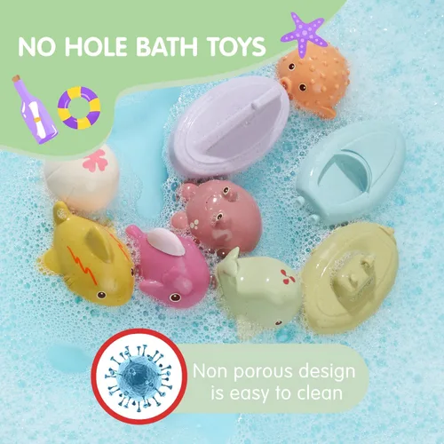 Miniatura 3 de Juguetes de baño para bebés, paquete de 9 Juguetes de baño sin moho con diseño sellado y sin agujeros Juguetes de bañera suaves, de fácil agarre