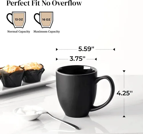 Miniatura 2 de DOWAN Tazas de café, juego de 6 tazas de café negras, tazas de café de cerámica de 16 onzas con asas grandes para hombres y mujeres, taza grande