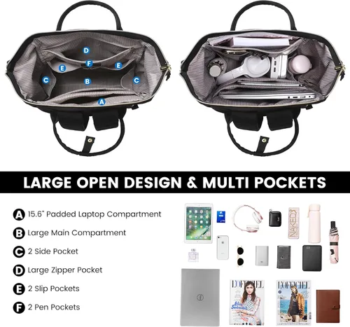 Miniatura 2 de LOVEVOOK Mochila impermeable multifuncional para laptop de 15.6 pulgadas para profesores, enfermeras, viajes, viajes y viajes Z-Negro