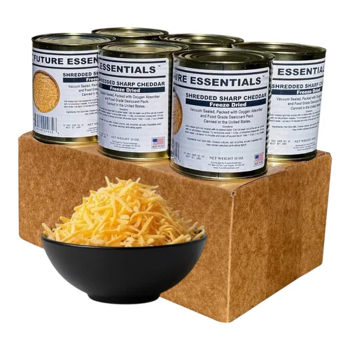 Miniatura 9 de Future Essentials Queso cheddar afilado liofilizado - Lata #2.5 - Suministro de alimentos de emergencia - Vida útil de 25 años - Fabricado