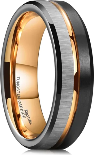 Miniatura 74 de King Will Anillo de boda de carburo de tungsteno para hombre con diseño de ranura, 6/7/0.315 in de ancho, acabado cepillado/pulido para hombre