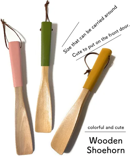 Miniatura 2 de Calzador de madera de 9.8 pulgadas, piel sintética sintética, calzador para personas mayores, hombres, mujeres, niños, mango cuerno de zapatos