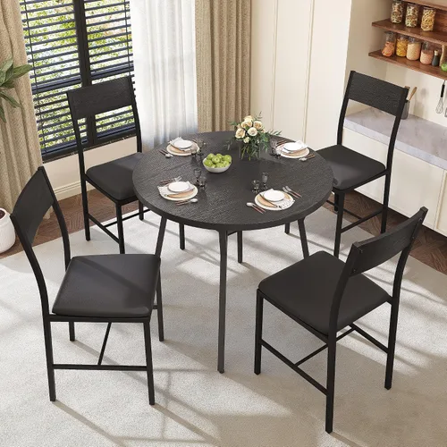 Miniatura 9 de Pamapic Juego de mesa de comedor redonda para 4, mesa de cocina y sillas para 4, mesa de pedestal circular de comedor, marco de metal sólido, ahorro