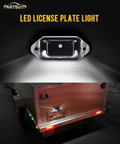 Miniatura 2 de Partsam Luz de matrícula LED impermeable de 12V CC con luz para placa de licencia, soporte con orificio de drenaje, carcasa de ABS, lente de PC