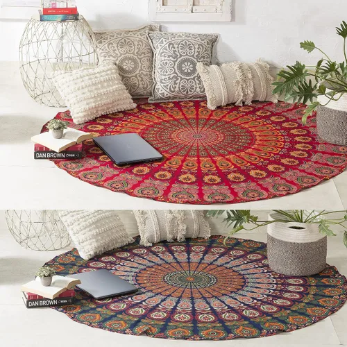 Miniatura 19 de Popular Handicrafts Juego de 2 tapices redondos para colgar en la pared, diseño de mandala hippie degradado, bohemio, hippy intrincado, mantel Morado