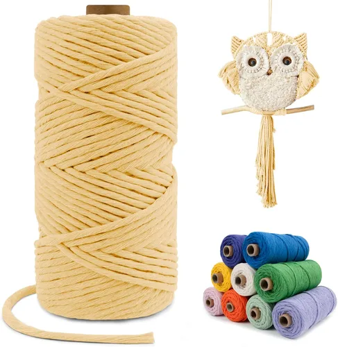 Miniatura 72 de Cuerda de macramé de una sola hebra de 0.197 in x 110 yardas, cuerda de macramé de algodón natural de 0.197 in, cuerda de algodón grueso para colgar