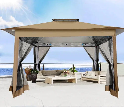 Miniatura 4 de COBIZI 12x12 Tienda instantánea de campaña para exteriores con toldo a la venta - Toldo de metal impermeable para exteriores mejorado - Tienda Café
