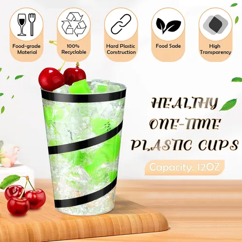 Miniatura 3 de Bokon 100 vasos de plástico transparente con borde de 12 onzas con borde, vasos desechables de plástico, vasos de vino, elegantes vasos de boda