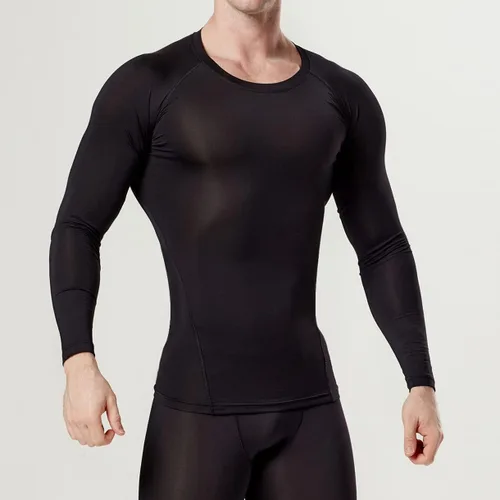 Miniatura 2 de dfen Camisetas de compresión de secado rápido para hombre con capa base se adaptan a Cool Gear con cuello redondo y manga larga