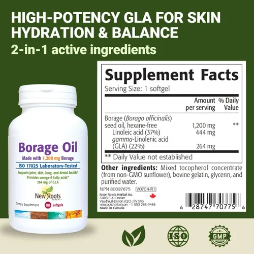 Miniatura 6 de NEW ROOTS HERBAL Suplemento de aceite de borraja 1200 mg Aceite de semilla de borraja orgánico prensado en frío (90 cápsulas blandas), suplemento