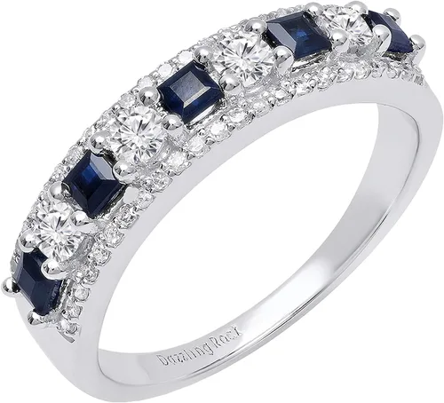 Miniatura 18 de Dazzlingrock Collection Anillo de boda de 9 piedras de zafiro azul princesa y diamante blanco redondo de 0.098 in cada uno en oro de 14 quilates