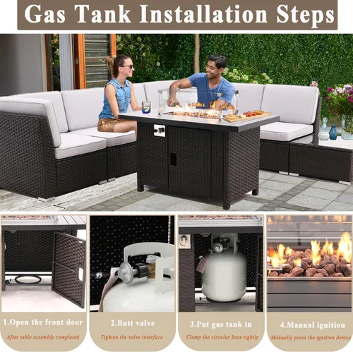 Miniatura 4 de Mesa para fogata de propano, 46 pulgadas, con certificación ETL de 55,000 BTU, mesa de gas para exteriores con protector de viento de vidrio y rocas