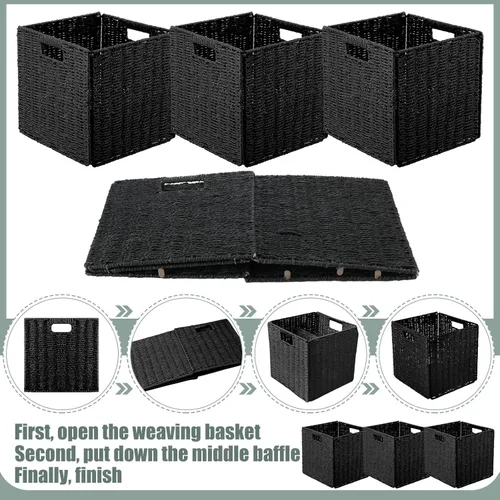 Miniatura 3 de Bucherry 6 cestas de almacenamiento de mimbre de 11 x 11 x 11 pulgadas, grandes canastas plegables tejidas a mano para estantes, cestas